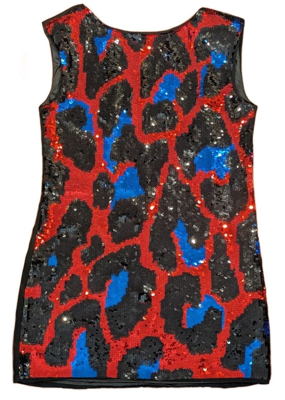 Miss Sixty Sequin Leopard Top Womens S Red Black Blue Party Club Y2K